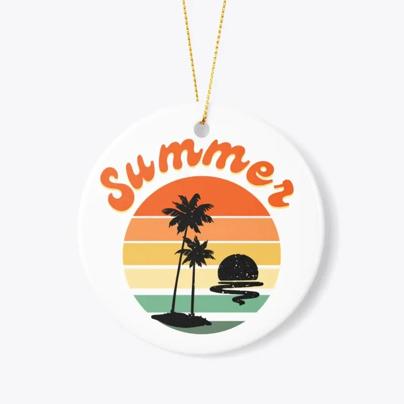 Summer Themed Circle Ceramic Ornament